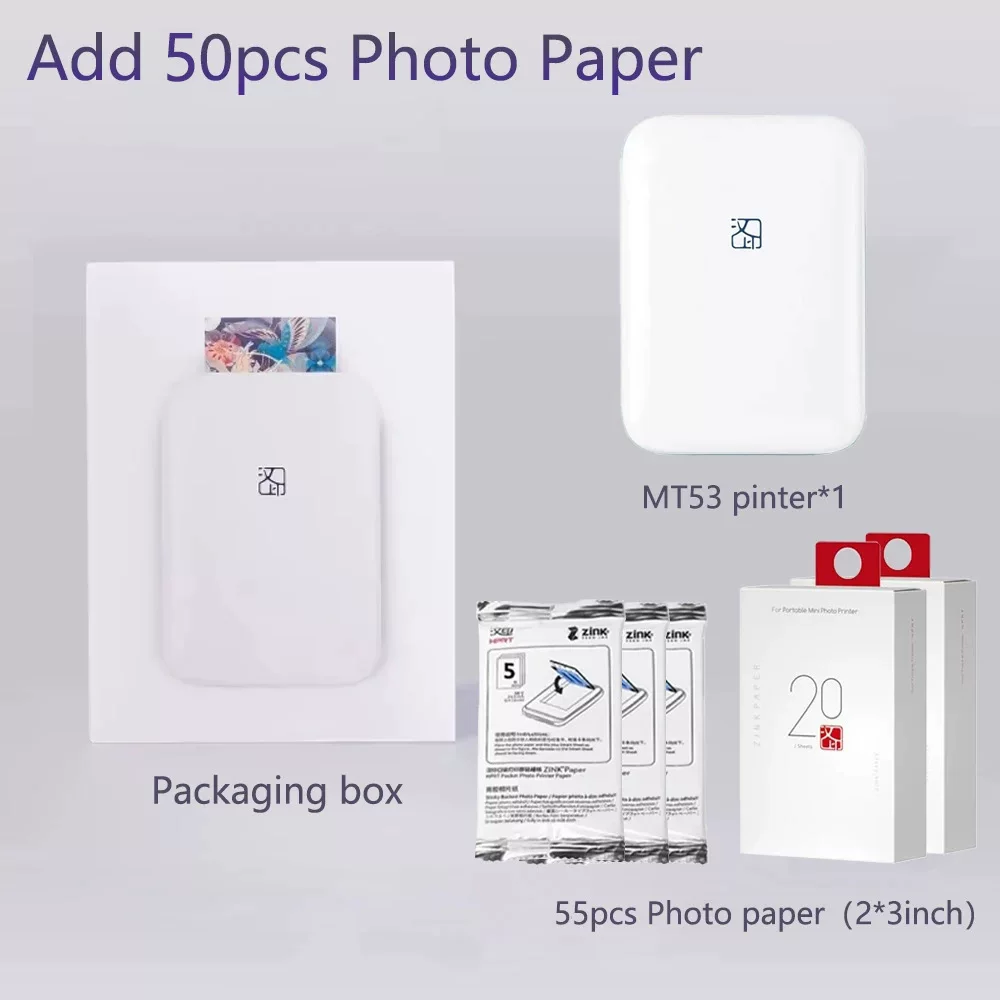 Hanyin MT53 color photo printer, portable Bluetooth mini 3-inch pocket photo printer for ID photos