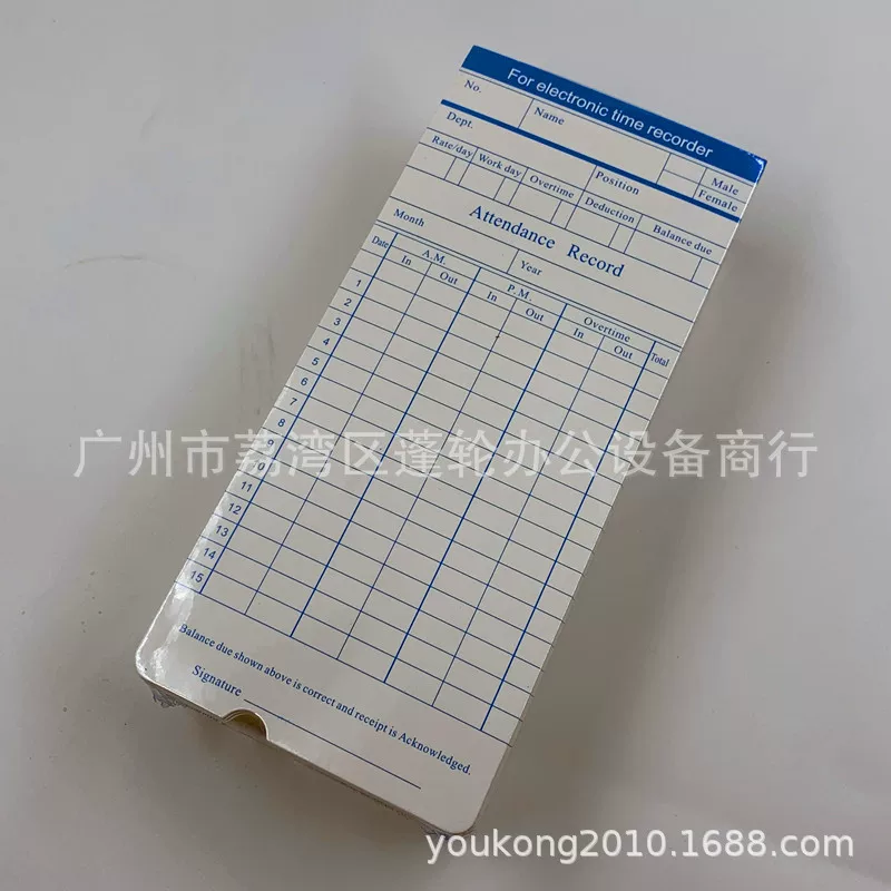 The manufacturer exports English time clock special attendance card paper, card paper for foreign trade English card paper, and 100 attendance cards