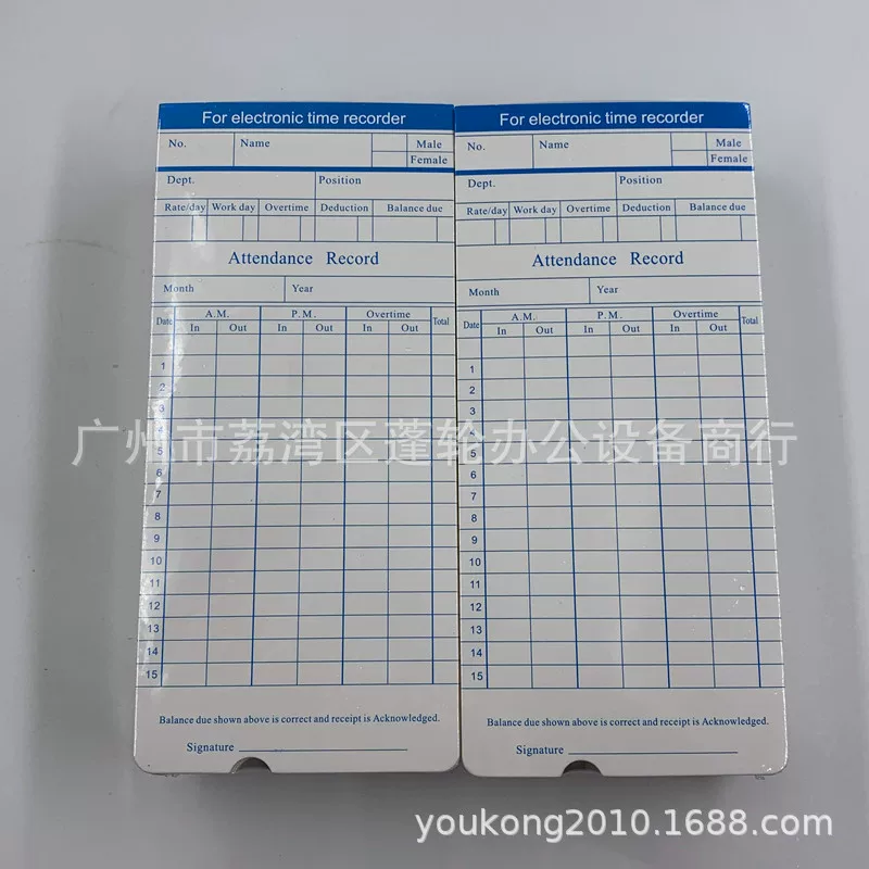 The manufacturer exports English time clock special attendance card paper, card paper for foreign trade English card paper, and 100 attendance cards