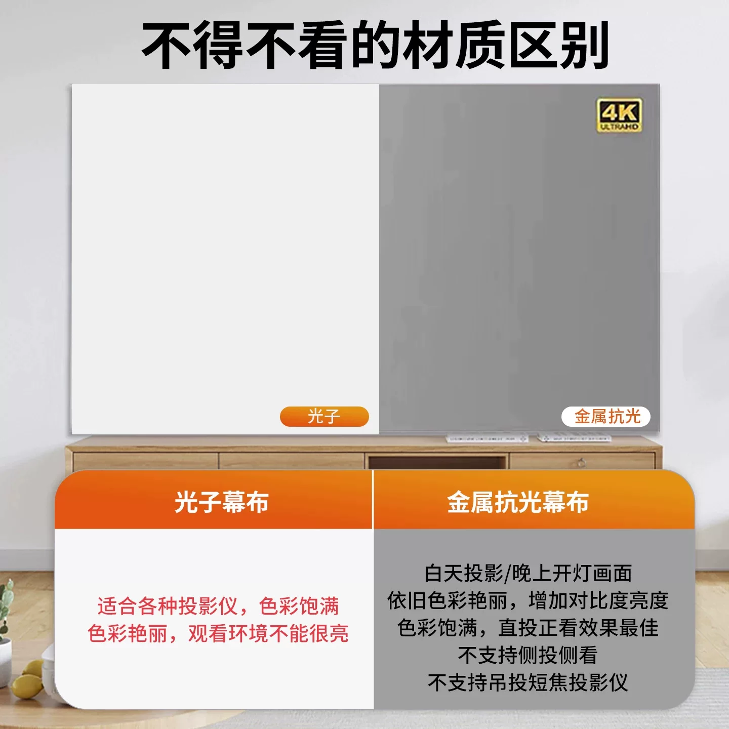 Metal anti-light screen, home projection screen, no need for drilling, simple and foldable, high-brightness gain hotel projector screen