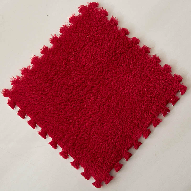 The bedroom is fully covered with a patchwork carpet, square puzzle floor MATS, plush eva foam floor MATS and tatami MATS