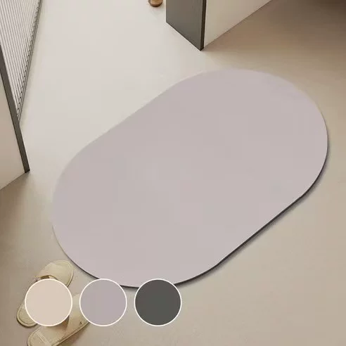 Pure-color diatom mud floor MATS, oval bathroom anti-slip foot MATS, household bathroom entrance water-absorbing quick-drying door MATS wholesale