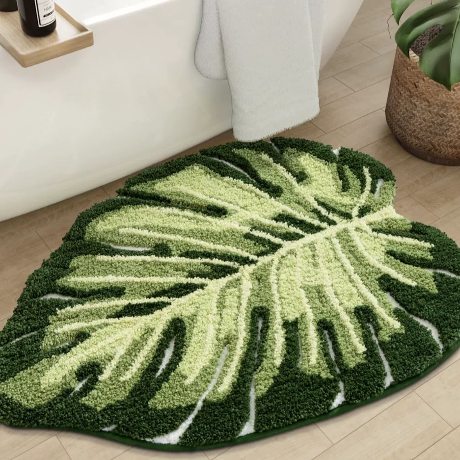 The simple and high-end leaf bathroom faux cashmere floor mat is anti-slip, dirt-resistant and wear-resistant. It is easy to maintain and decorate the entrance door floor