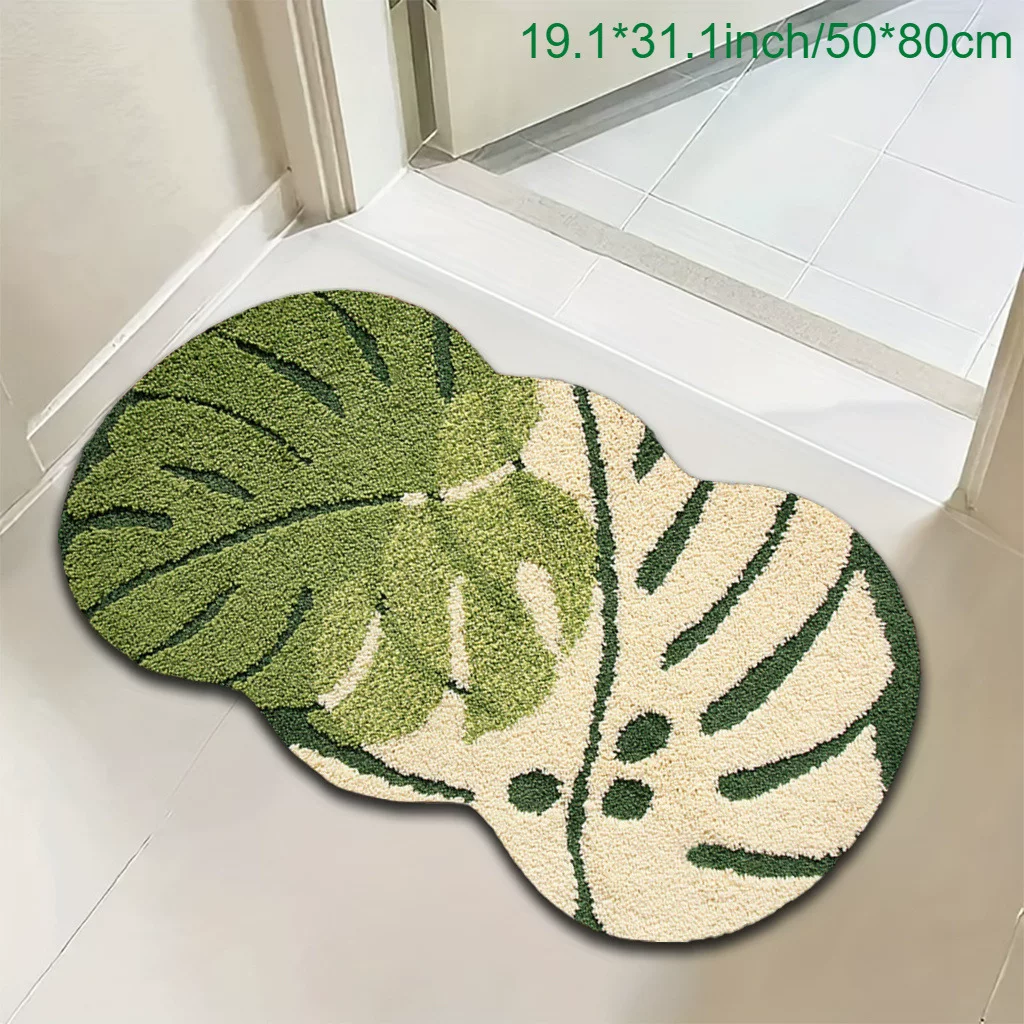 The simple and high-end leaf bathroom faux cashmere floor mat is anti-slip, dirt-resistant and wear-resistant. It is easy to maintain and decorate the entrance door floor