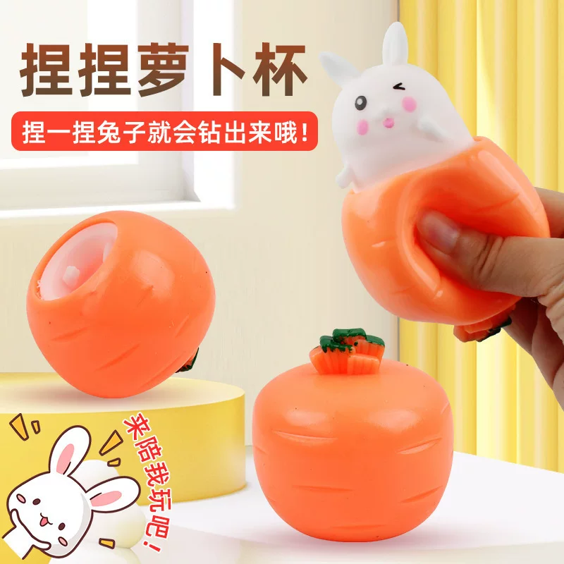 Stress-relieving Radish Rabbit Giant Pinching Fun Squeeze Soft Cup Stretchable stress-relieving toy pocket Little White Rabbit Children's small gift