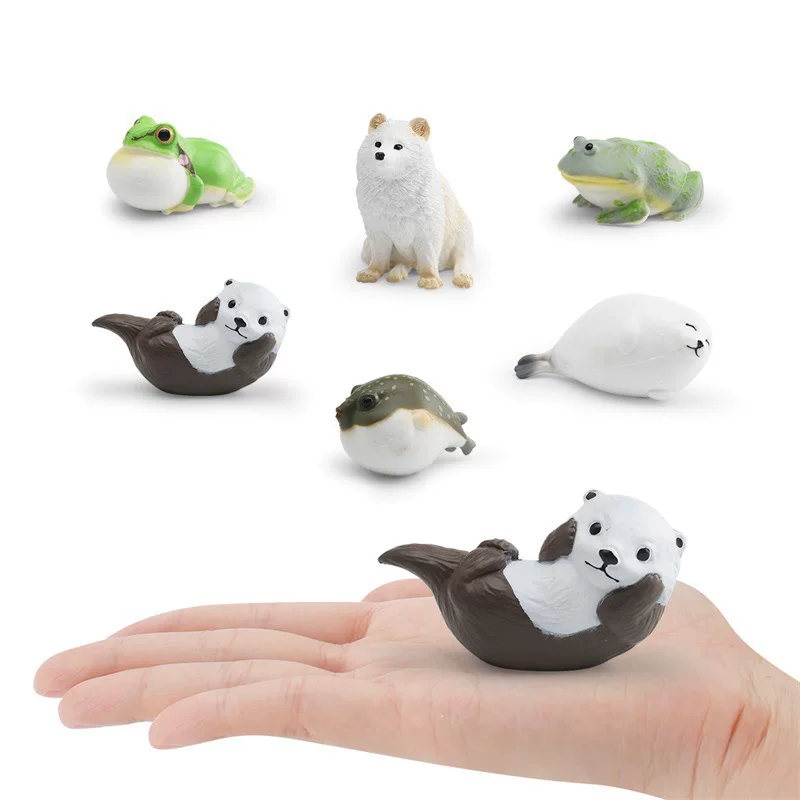 Cross-border children's simulation wildlife models: rain frogs, clown frogs, otters, seals, pufferfish, and raccoon cat decorative ornaments