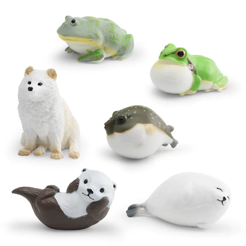 Cross-border children's simulation wildlife models: rain frogs, clown frogs, otters, seals, pufferfish, and raccoon cat decorative ornaments