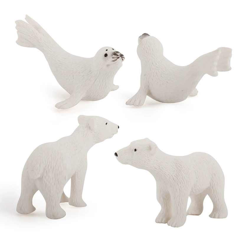 Miniature models of simulated animals, polar bears, white foxes, white dolphins, seals, white animal sets, children's ornaments