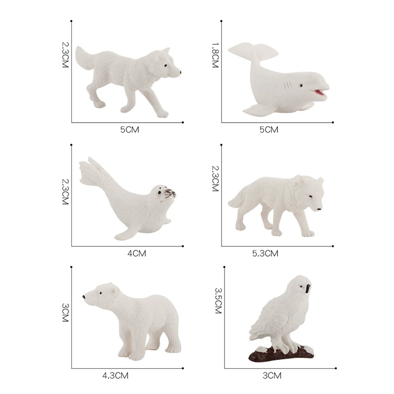 Miniature models of simulated animals, polar bears, white foxes, white dolphins, seals, white animal sets, children's ornaments