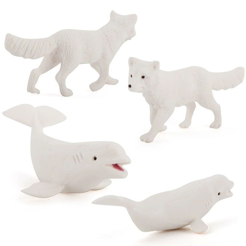 Miniature models of simulated animals, polar bears, white foxes, white dolphins, seals, white animal sets, children's ornaments