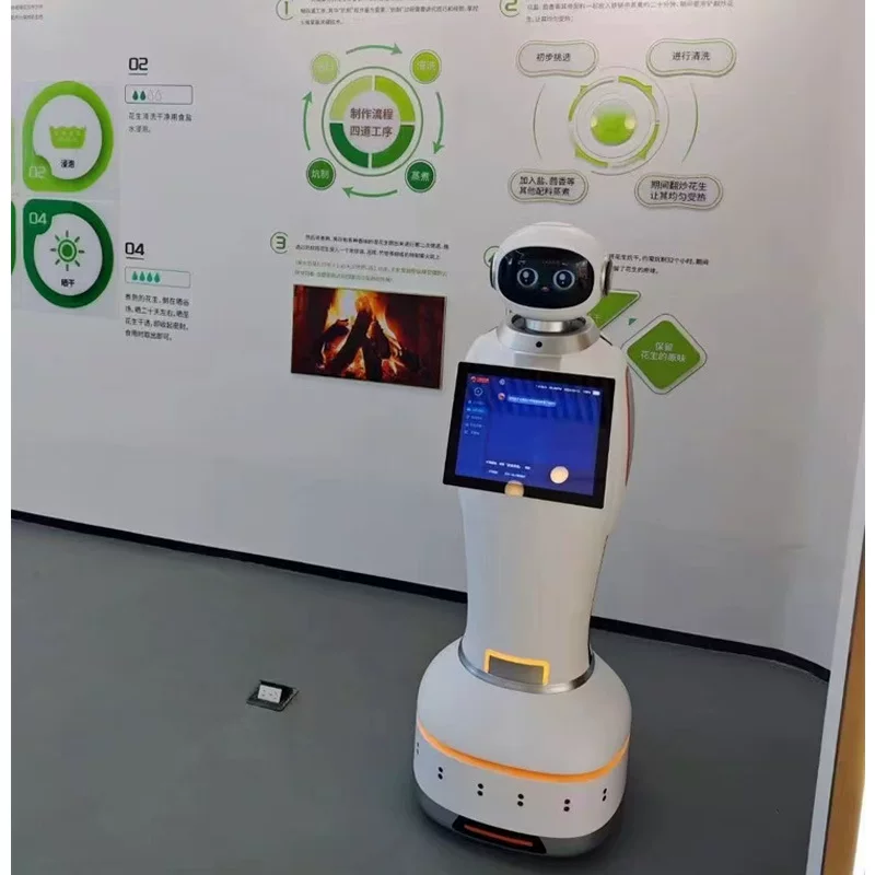 The intelligent service reception, welcoming and explanation robot in the exhibition hall of the Government Affairs and Taxation Bureau can take the elevator to guide interaction and communication
