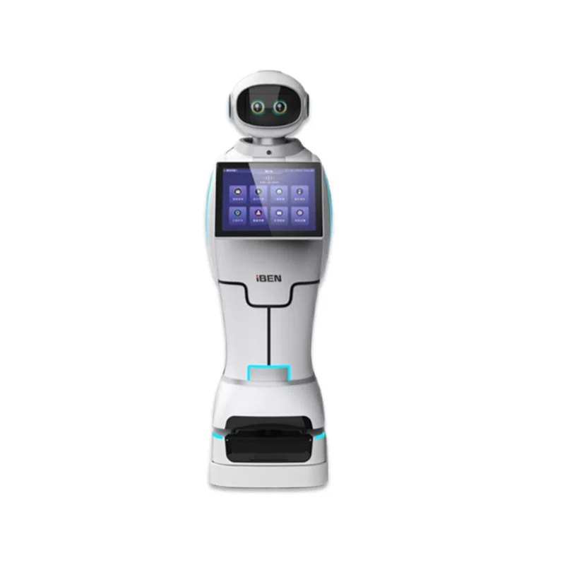 The intelligent service reception, welcoming and explanation robot in the exhibition hall of the Government Affairs and Taxation Bureau can take the elevator to guide interaction and communication